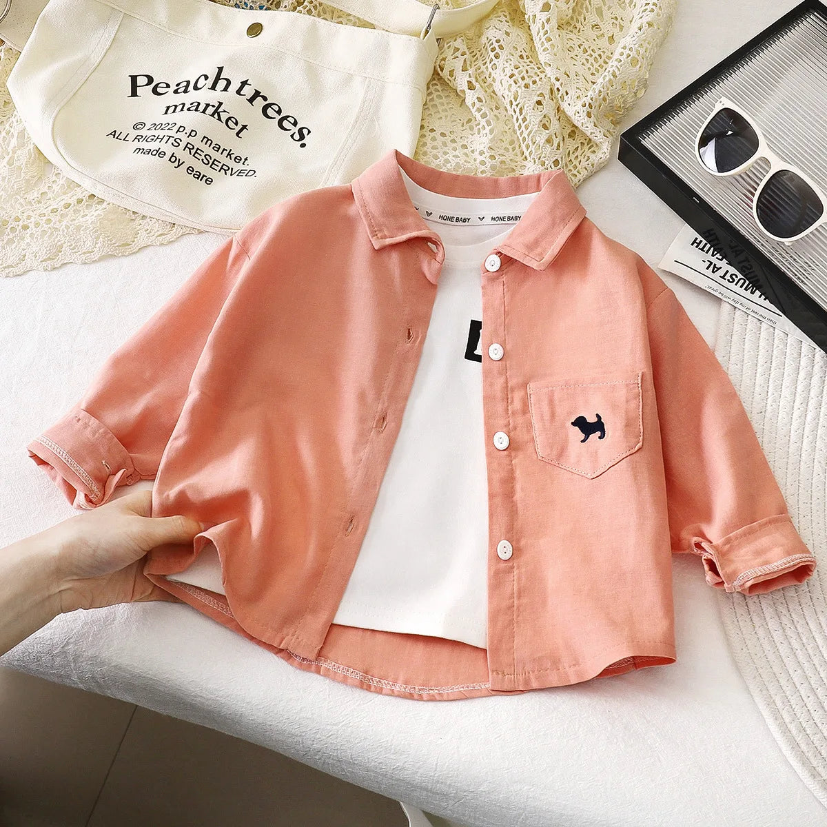 Cotton Button Up Shirt 1-7Y Kids Boy Long Sleeve Blouse Clothes Pure Color Casual Top Versatile Spring Autumn Baby Girls Wear