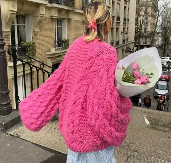 Women's Thick Line Big Twist Knitted Loose Sweater Pullover Fashion Casual Crochet Round Neck Sweaters Solid Color New Knitwear