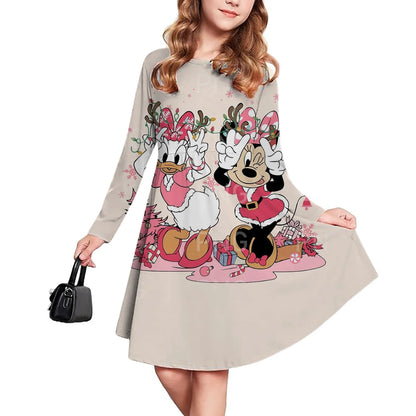 Christmas casual children's clothing autumn fashion Disney Mickey Mouse cartoon printed dress long sleeved pleated skirt girls'