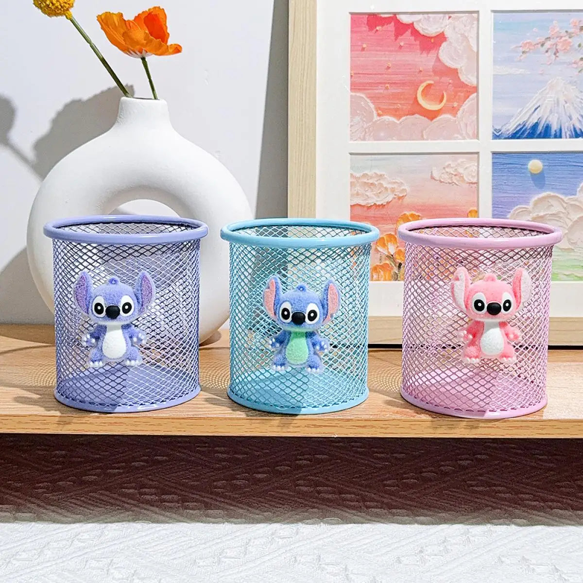 Stitch Metal Pencil Holder Cute Alien Character Desk Organizer For School Office Makeup Brush Storage Creative Gift