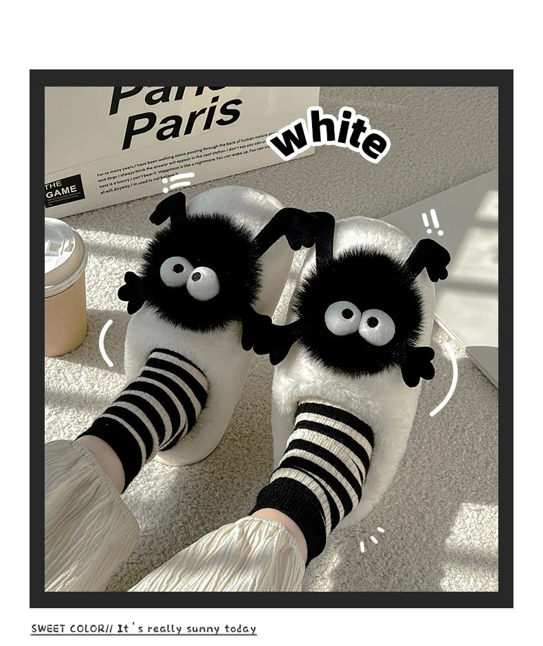New Funny Slippers Women Plush Shoes Soft Bottom Home Cotton Shoes Woman Flip Flops Cute Cartoon Girls Furry Slippers