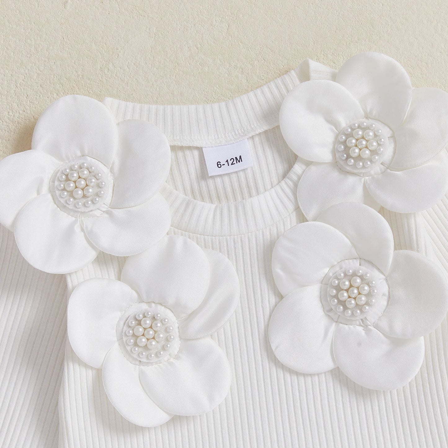 Infant Kids Baby Girls Autumn Skirt Outfits Long Sleeve 3D Flower Decor Ribbed Tops A-line Skirt Beret Set 6M-4T