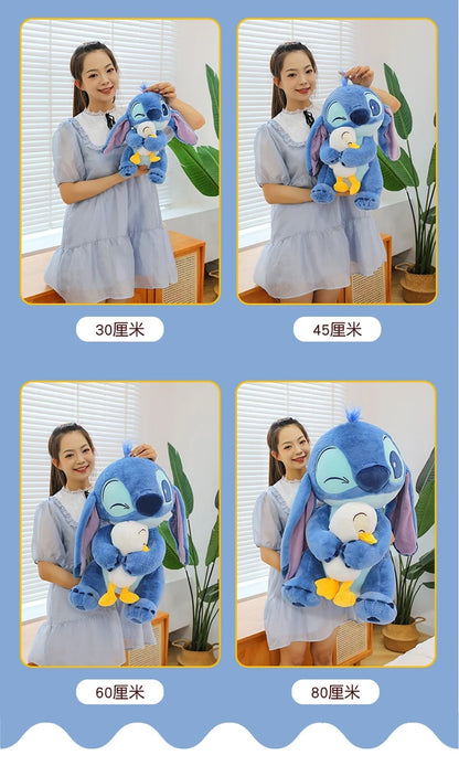 55cm Cartoon Anime Lilo Stitch Plush Toy Blue Hold Duck Stitch Kawaii Plushies Soft Stuffed Doll Big Size Sofa Pillow Kids Gift