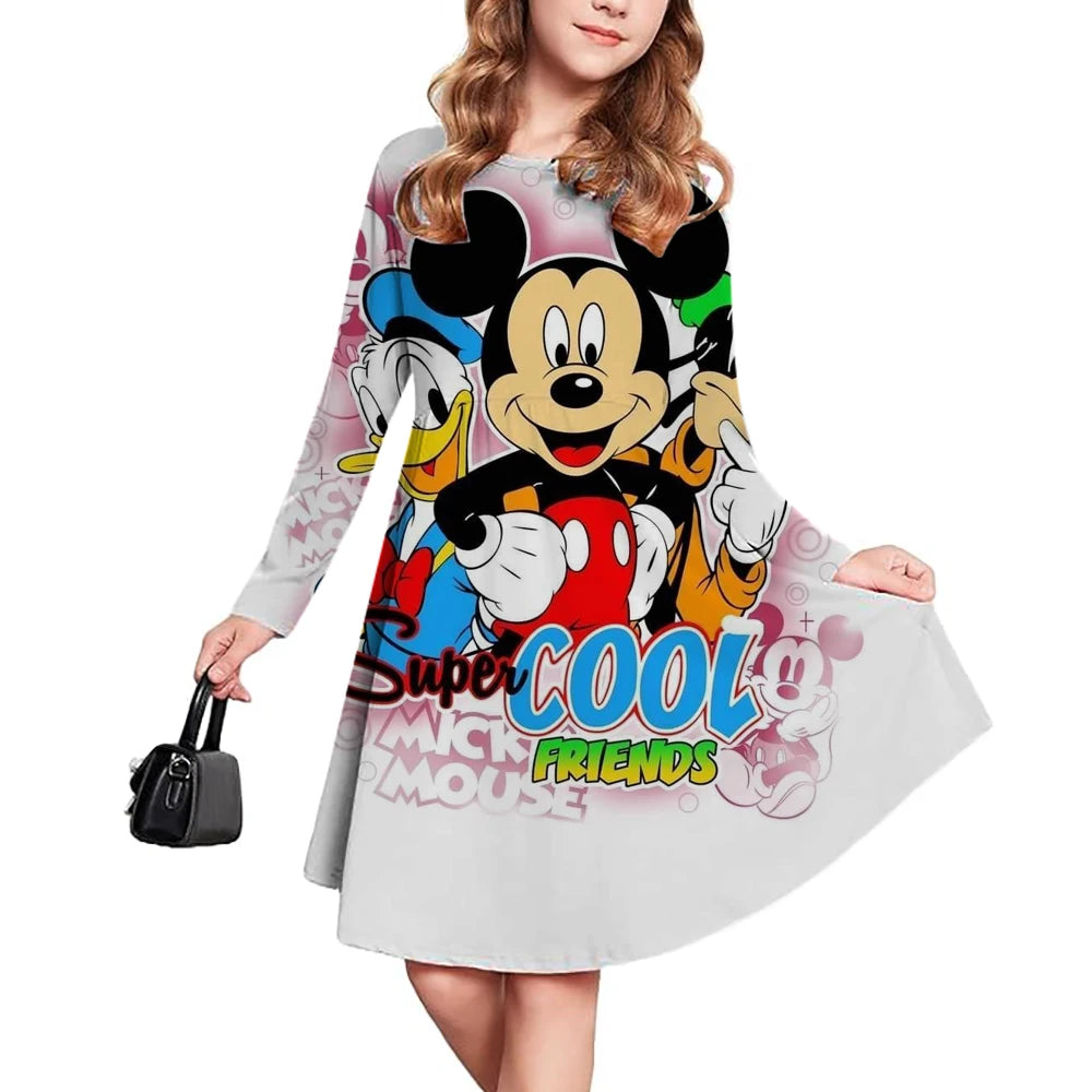 New Children's Clothing Disney Mickey Mouse Cute Girl Short Sleeve Dress 3-14 Year Old Children's Performance Clothing