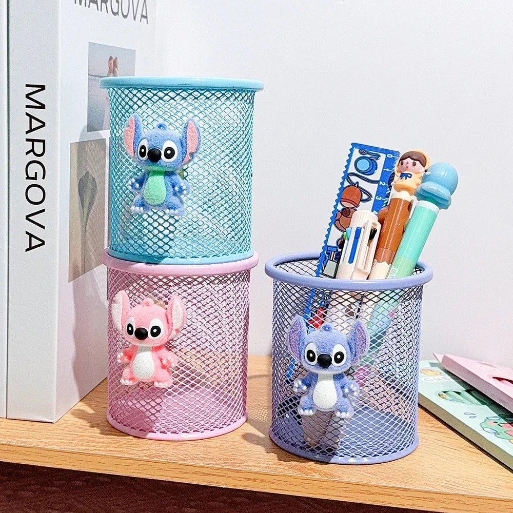 Stitch Metal Pencil Holder Cute Alien Character Desk Organizer For School Office Makeup Brush Storage Creative Gift