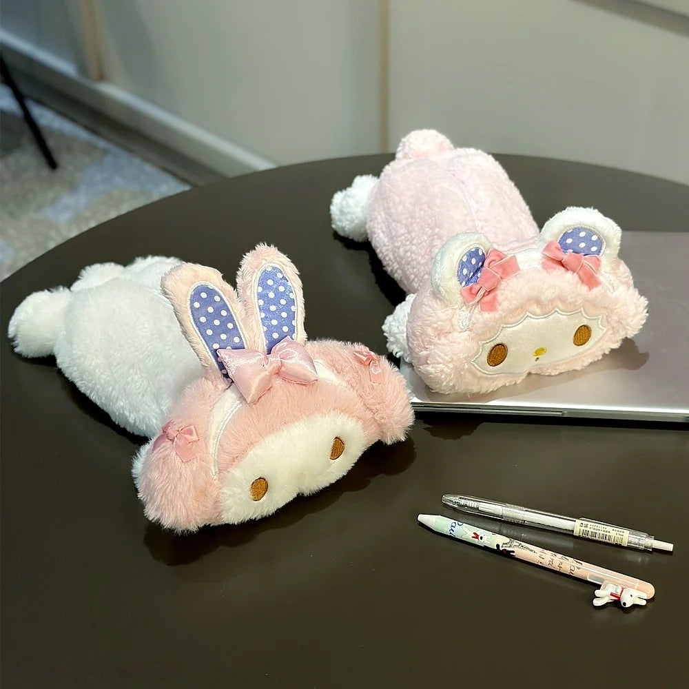 Sanrio Kawaii Anime Pink Pencil Case My Melody Sweet Piano Girly Plush Bag Large Capacity Stationery Storage Bag Gifts Girl