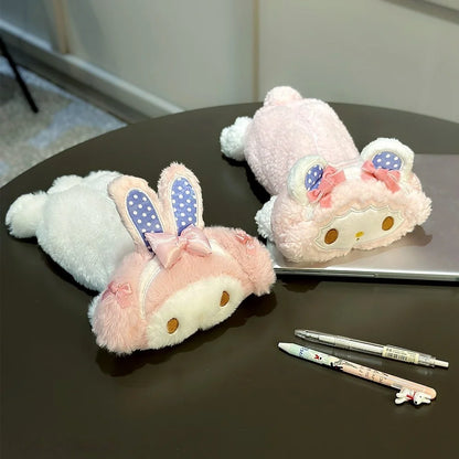Sanrio Kawaii Anime Pink Pencil Case My Melody Sweet Piano Girly Plush Bag Large Capacity Stationery Storage Bag Gifts Girl