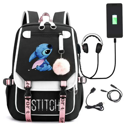 Cute Lilo & Stitch Mochila Feminina Backpack Usb Charging School Bags Teenage Girls Boys Laptop Back Pack Women Travel Bagpacks