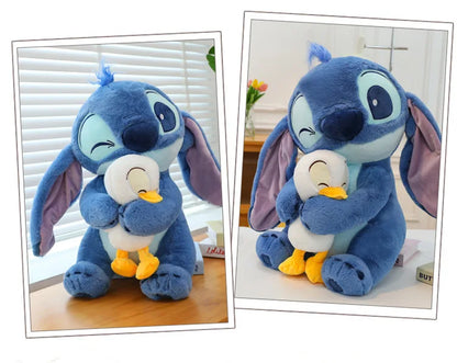55cm Cartoon Anime Lilo Stitch Plush Toy Blue Hold Duck Stitch Kawaii Plushies Soft Stuffed Doll Big Size Sofa Pillow Kids Gift