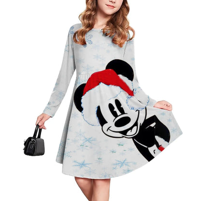 Christmas casual children's clothing autumn fashion Disney Mickey Mouse cartoon printed dress long sleeved pleated skirt girls'