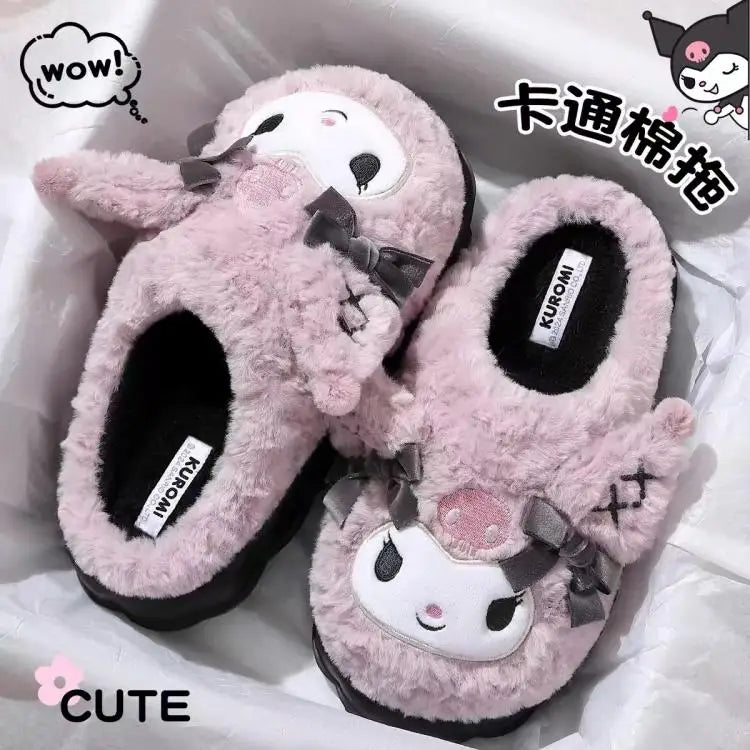 Sanrio Kuromi Winter Women Plush Slippers Anime Kawaii Home Cotton Shoes Cartoon Girls Soft Keep Warm Slippers Student Dormitory