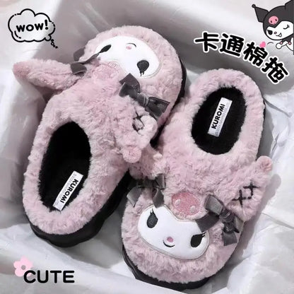 Sanrio Kuromi Winter Women Plush Slippers Anime Kawaii Home Cotton Shoes Cartoon Girls Soft Keep Warm Slippers Student Dormitory