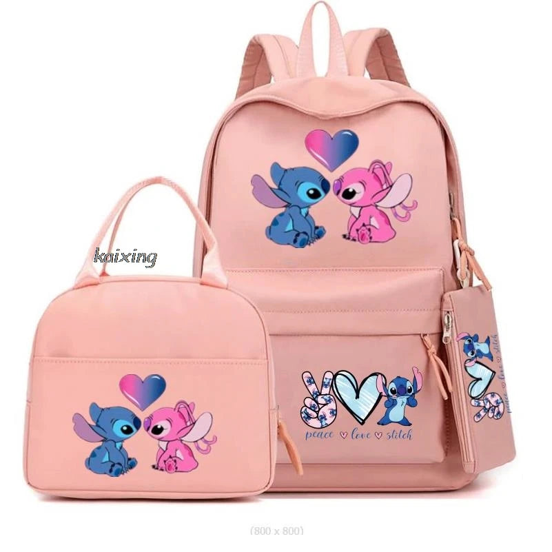 3Pcs/Set Lilo And Stitch Backpacks Lunch Bag Pencil Bag Teen Women Men School Students Backpack Cartoon School Bag Mochila