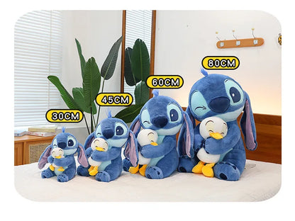 55cm Cartoon Anime Lilo Stitch Plush Toy Blue Hold Duck Stitch Kawaii Plushies Soft Stuffed Doll Big Size Sofa Pillow Kids Gift