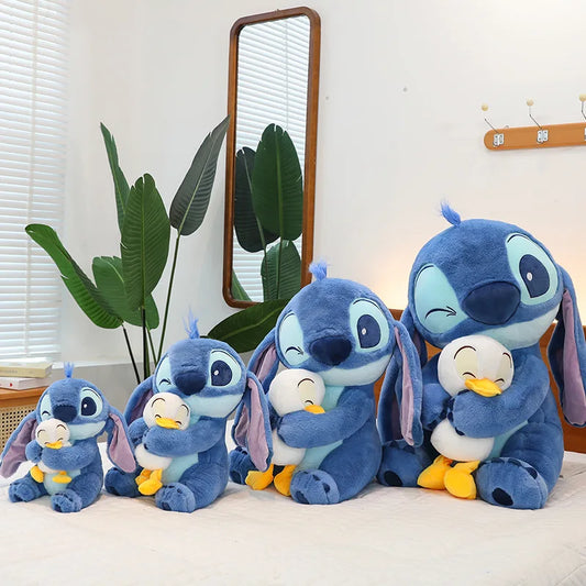55cm Cartoon Anime Lilo Stitch Plush Toy Blue Hold Duck Stitch Kawaii Plushies Soft Stuffed Doll Big Size Sofa Pillow Kids Gift