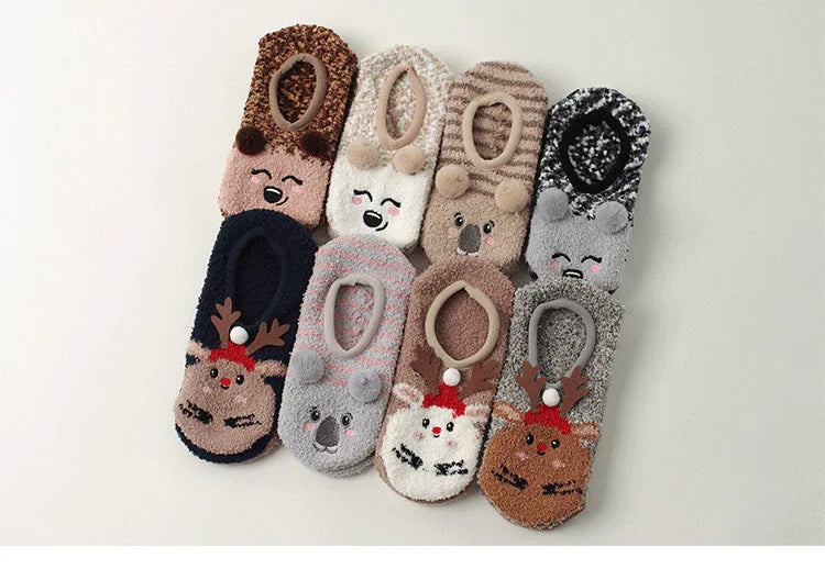 Fall/Winter Floor Socks Warm Non-slip Stockings Indoor Yoga Socks Low Calf Slipper Women Cute Hedgehog Home Hosiery Xmas Gifts