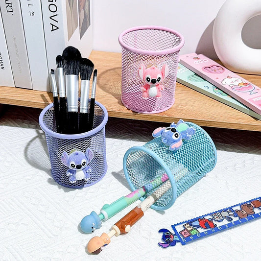 Stitch Metal Pencil Holder Cute Alien Character Desk Organizer For School Office Makeup Brush Storage Creative Gift