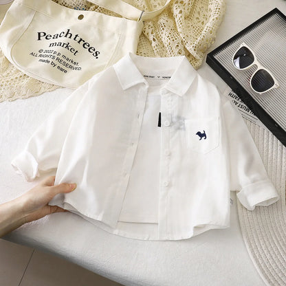 Cotton Button Up Shirt 1-7Y Kids Boy Long Sleeve Blouse Clothes Pure Color Casual Top Versatile Spring Autumn Baby Girls Wear