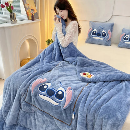 Stitch Blanket Winter Embroidered Pillow Blanket 2-In-1 Sofa Office Nap Blanket Living Room Child Bedroom Blanket Gifts