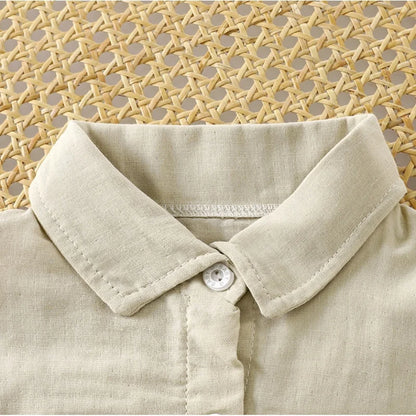 Cotton Button Up Shirt 1-7Y Kids Boy Long Sleeve Blouse Clothes Pure Color Casual Top Versatile Spring Autumn Baby Girls Wear