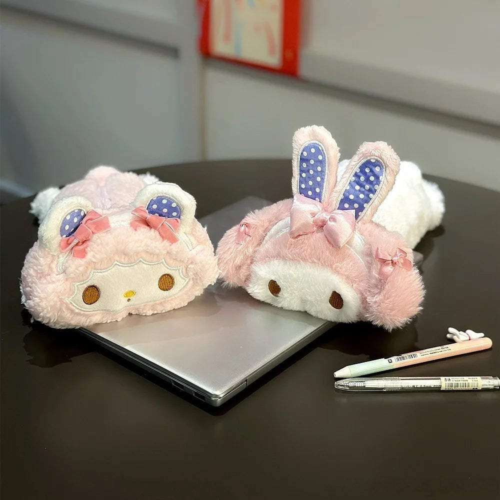 Sanrio Kawaii Anime Pink Pencil Case My Melody Sweet Piano Girly Plush Bag Large Capacity Stationery Storage Bag Gifts Girl