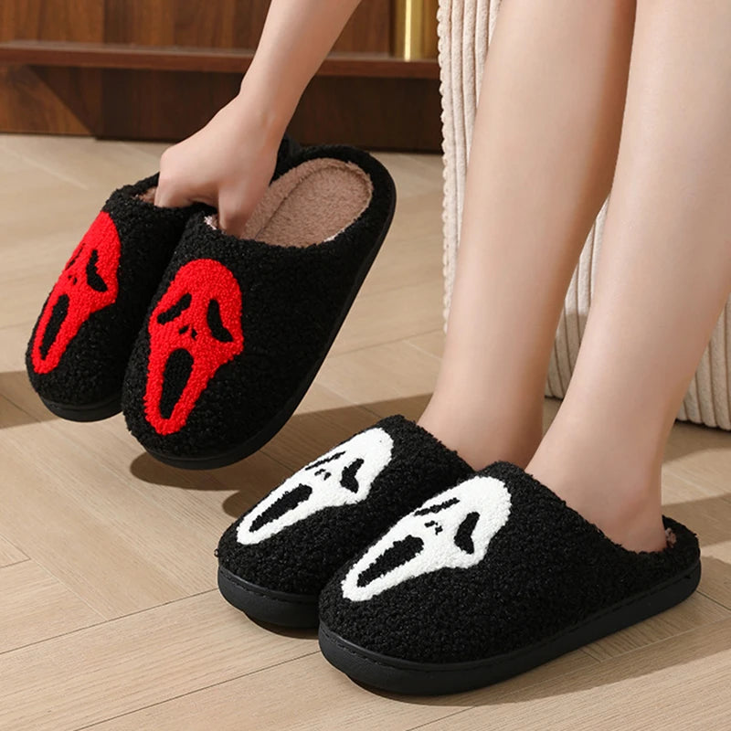 Autumn Winter Halloween Slippers Women Indoor Home Non Slip Warm Cotton Slippers Woman Lightweight Soft Plush Slides Plus Size