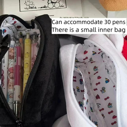 HelloKitty Sanrio Plush Pen Bag Anime Figure Girl Pencil Case Cartoon Large Capacity Student Stationery Storage Bag