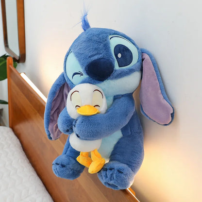 55cm Cartoon Anime Lilo Stitch Plush Toy Blue Hold Duck Stitch Kawaii Plushies Soft Stuffed Doll Big Size Sofa Pillow Kids Gift