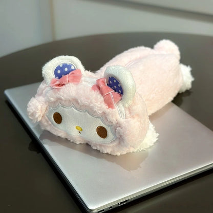 Sanrio Kawaii Anime Pink Pencil Case My Melody Sweet Piano Girly Plush Bag Large Capacity Stationery Storage Bag Gifts Girl