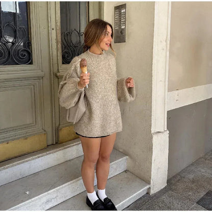New Fall/winter Women's Sweater Solid Color Semi-turtleneck Casual Commuter Style Knit Pullover Loose Sweater Simple All-match