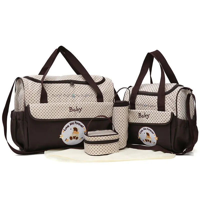 Water-repellent mother and baby bag, multifunctional small mommy bag, Huayao bear embroidered maternity bag, travel bag