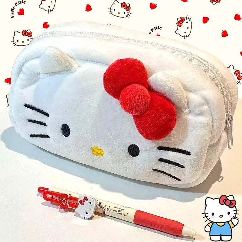 Hello Kitty Cute Plush Cat Pen Pencil Bag Case Cosmetic & Makeup Pouch Coin Purse Wallet Bags Stationery Storage School Supplies