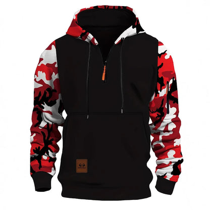 Stitching Hooded Men's Fashion Camouflage American Vintage Zipper Sweater
