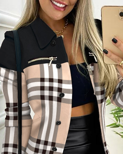 Long Sleeve Zipper Color Matching Printing Lapel Small Coat